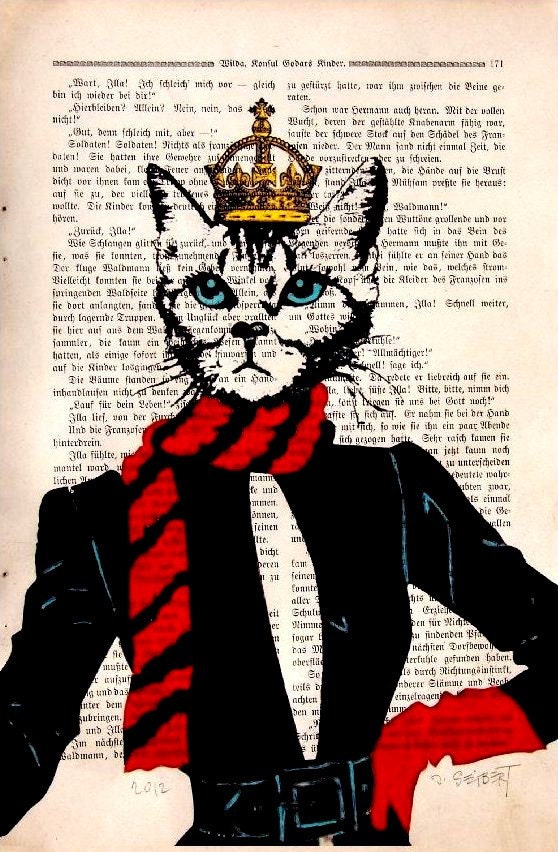 CAT QUEEN, original ARTWORK, mixed media, painting