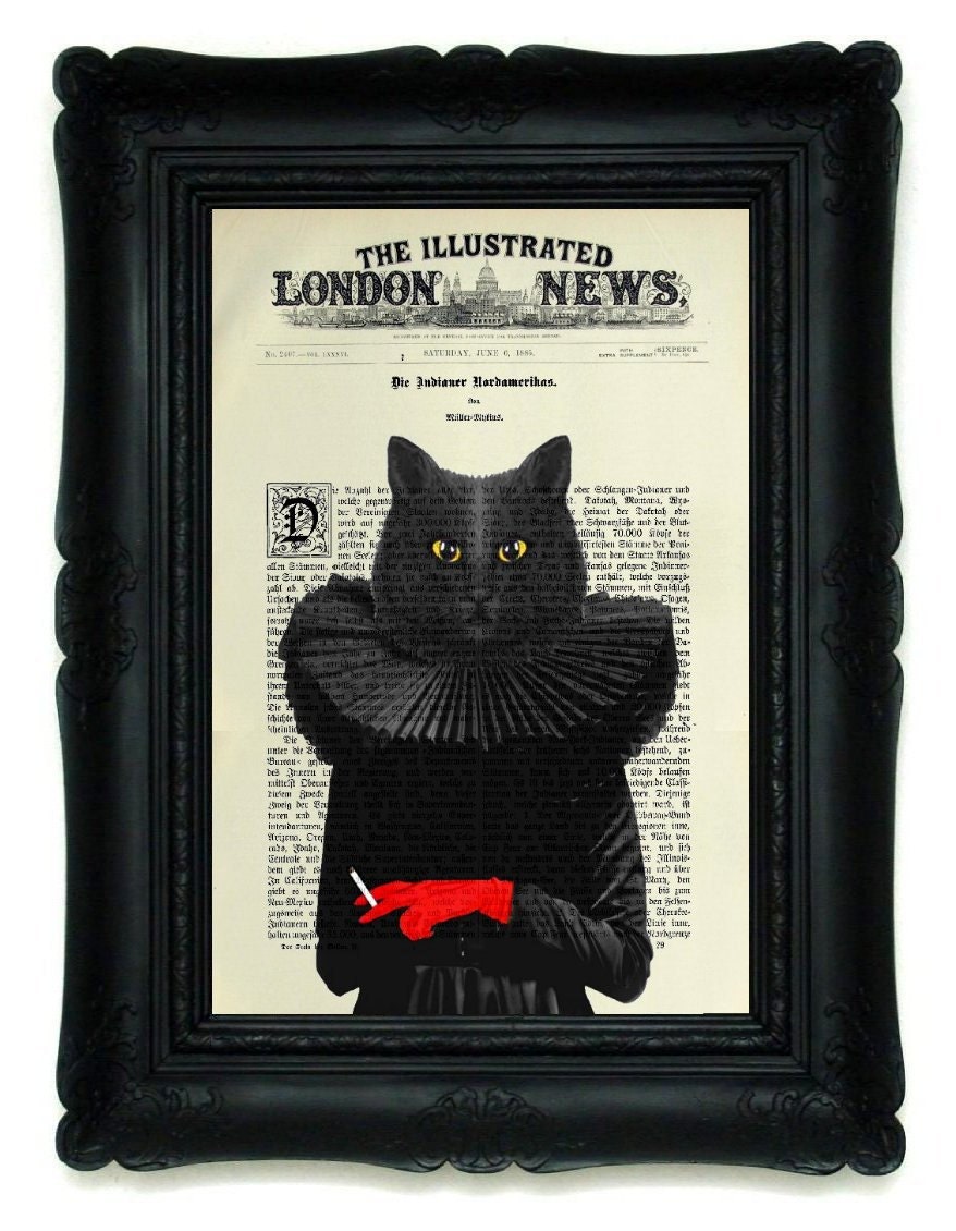 Giclee Print Poster Mixed Media Painting Illustration Drawing x BLACK CAT