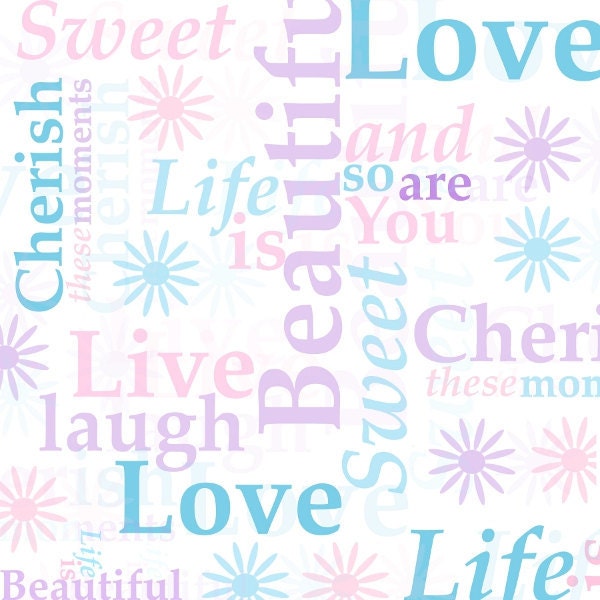 Sweet Words Illustration, Digital Scrapbook Paper, Royalty Free, No Credit Required