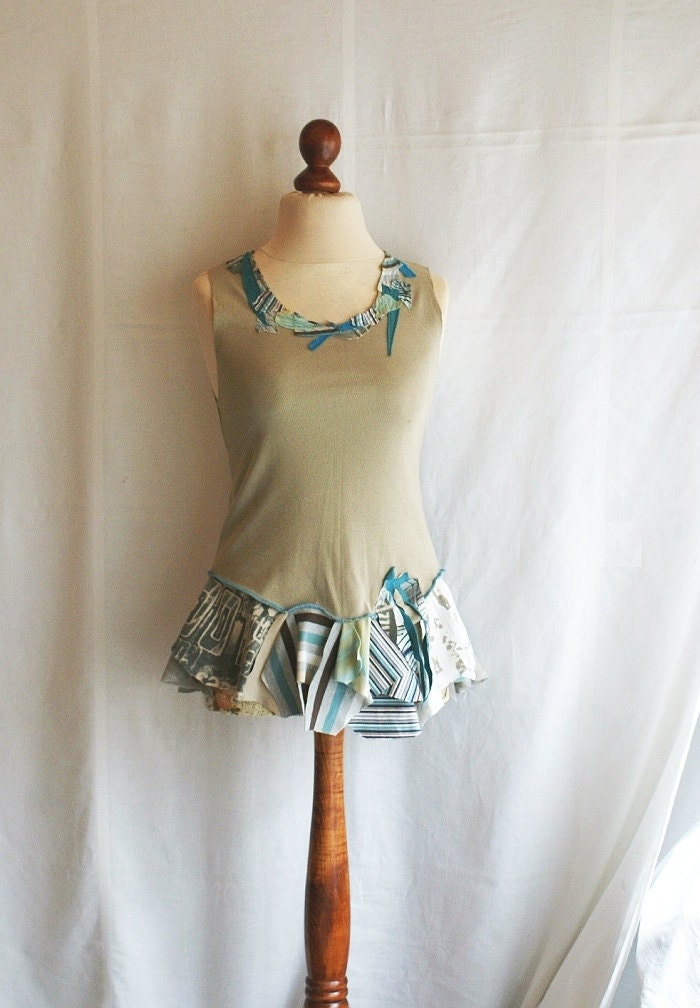 Starfish Shirt Woman's Blouse Size M L Medium Large Funky Eco Upcycled Shirt Woman's Upcycled Clothing Eco Friendly Shabby Chic