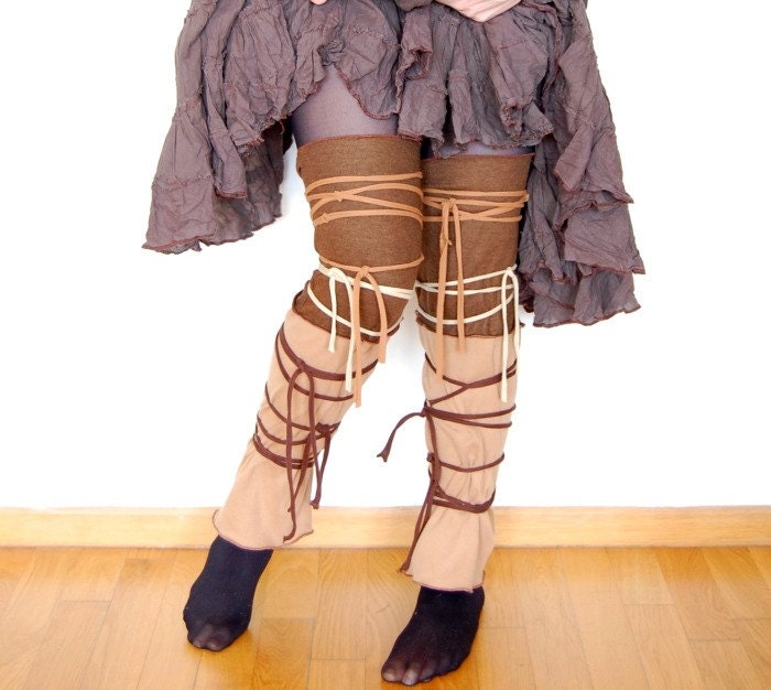 Leg Warmers in Brown and Beige Funky Style Upcycled Woman's Clothing Shabby Chic Eco Friendly Style Upcycled Clothing