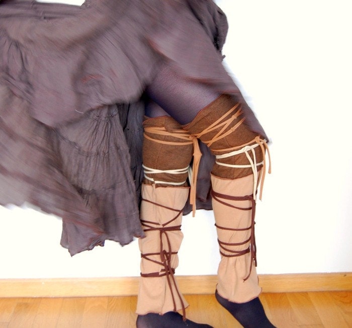 Leg Warmers in Brown and Beige Funky Style Upcycled Woman's Clothing Shabby Chic Eco Friendly Style Upcycled Clothing