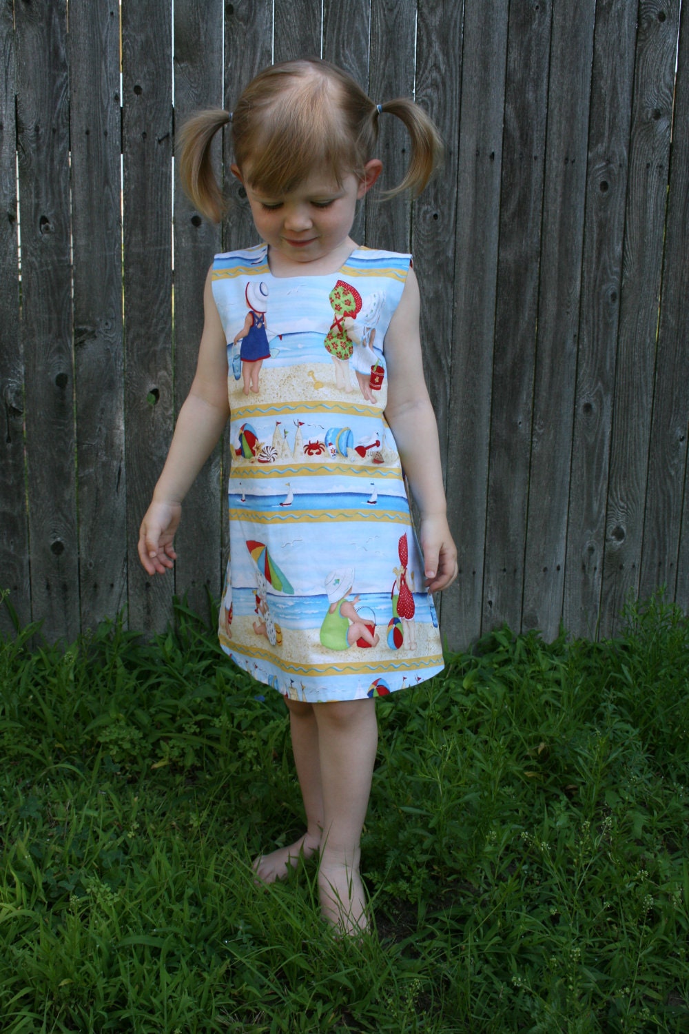 Sun, Sand, Sea, Come Dig With Me dress. Toddler Girls Blue Beach Ocean Crab A Line Shift Dress 12M 2T 3T 4T