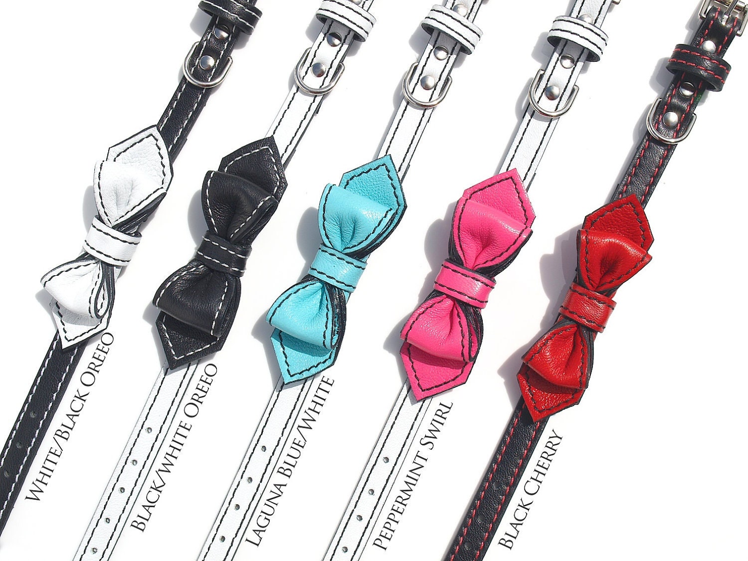 Martini Bowtie Leather Cat Collars
