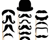 15 Piece Set Photo Booth Props - Photobooth Props Mustache On a Stick - Wedding Party Prop