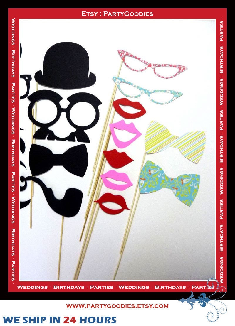 PhotoBooth Props - 22 Piece On a Stick Photo Party Props set - Photo Booth Props