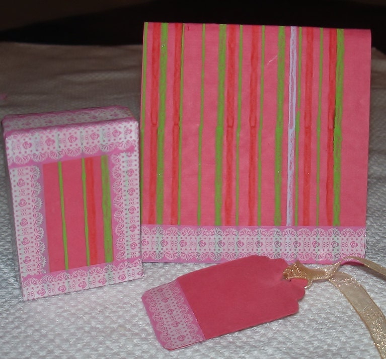 Paper Goods Supplies Hand Decorated Gift Box,Tag & Note Card a Complete Gift Set.