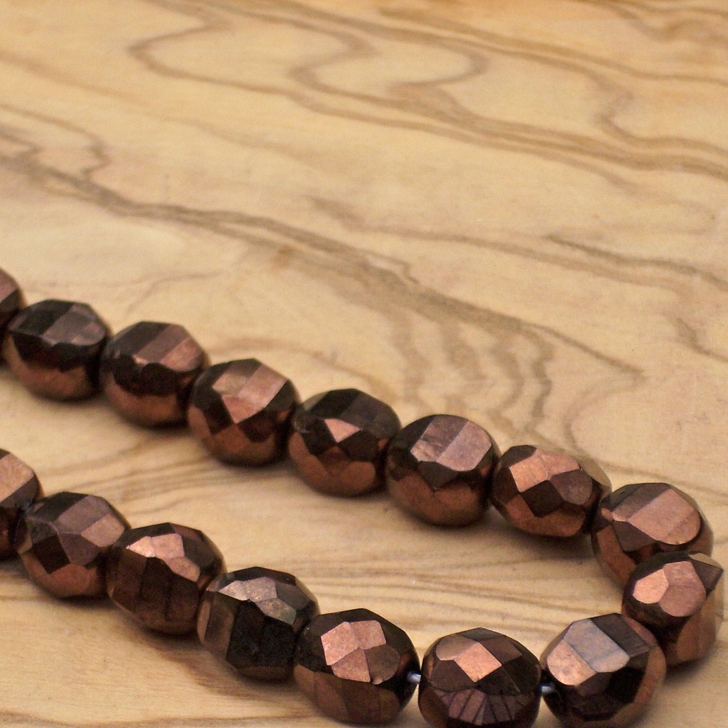 metallic bronze beads, quantity 25, 8mm Czech faceted fire polished