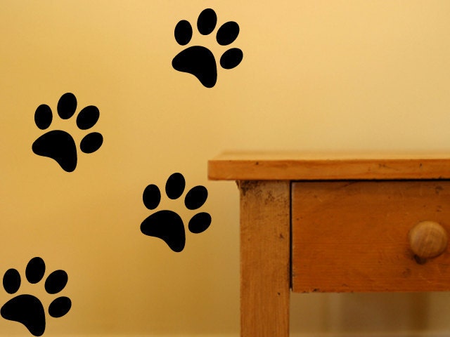 Dog Paw Print Decal Wall Decor - Set of 32 Dog Paw Print Vinyl Wall Decals