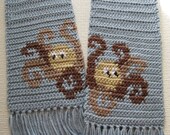 Grey Octopus Scarf.  Quarry gray crochet scarf with octopi.