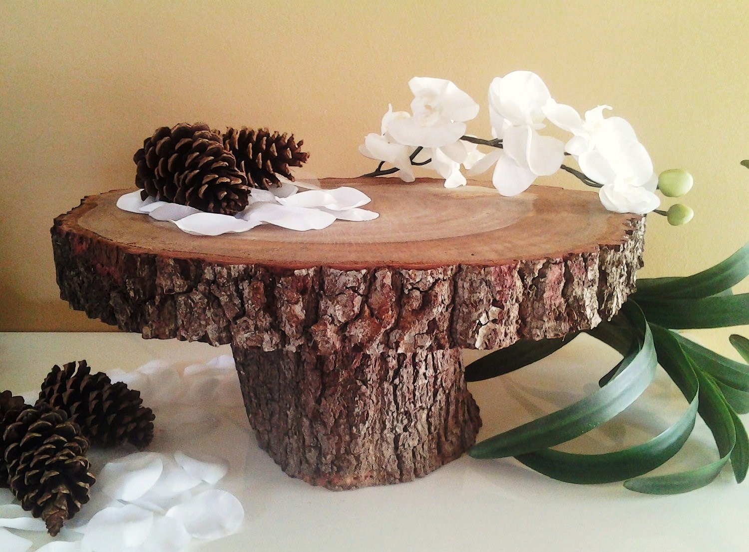 TREASURY ITEM - 15" Rustic Wedding Natural Oak Tree trunk cake stand - Centerpiece - Home decor