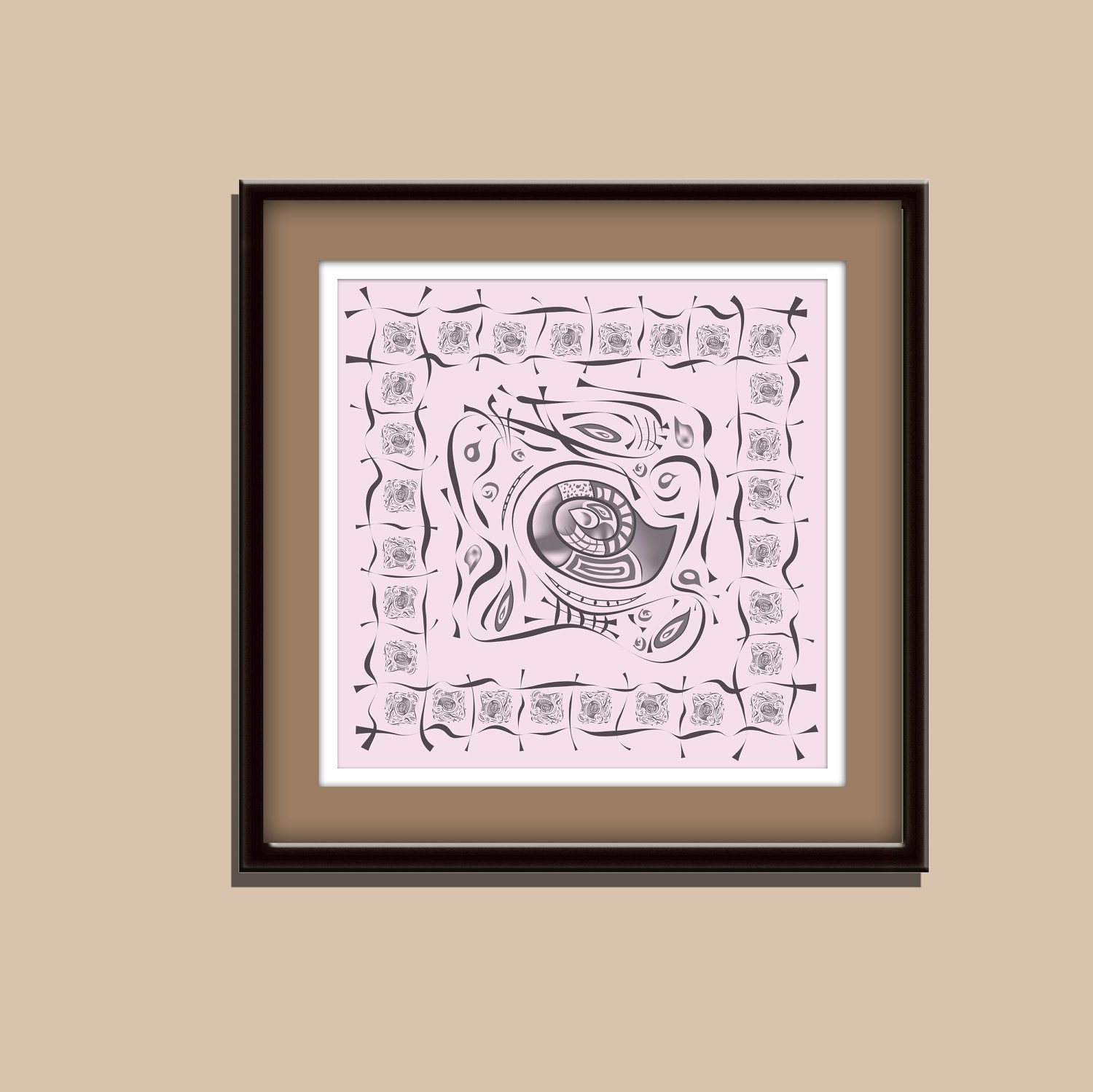 Original Abstract  art, romantic illustration print, Miniature size, Sea shells