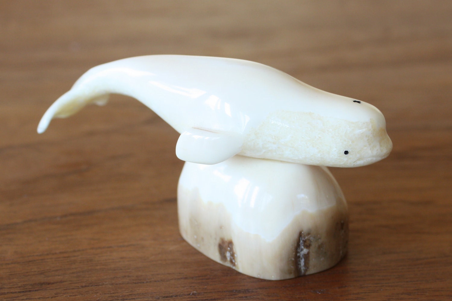 Native Alaskan Ivory Carving.  White whale carved from walrus Ivory ALASKA.