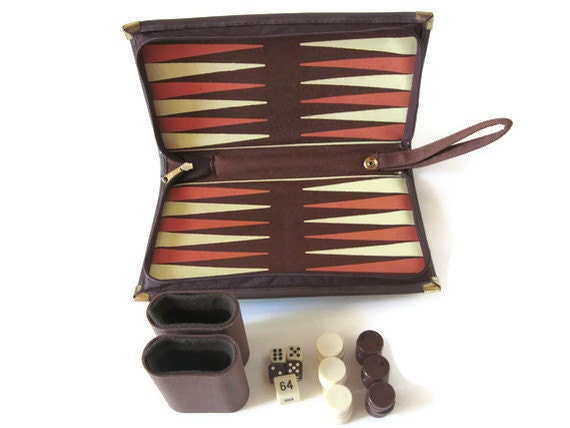 Vintage Travel Backgammon Game, Brown, Peach and Cream
