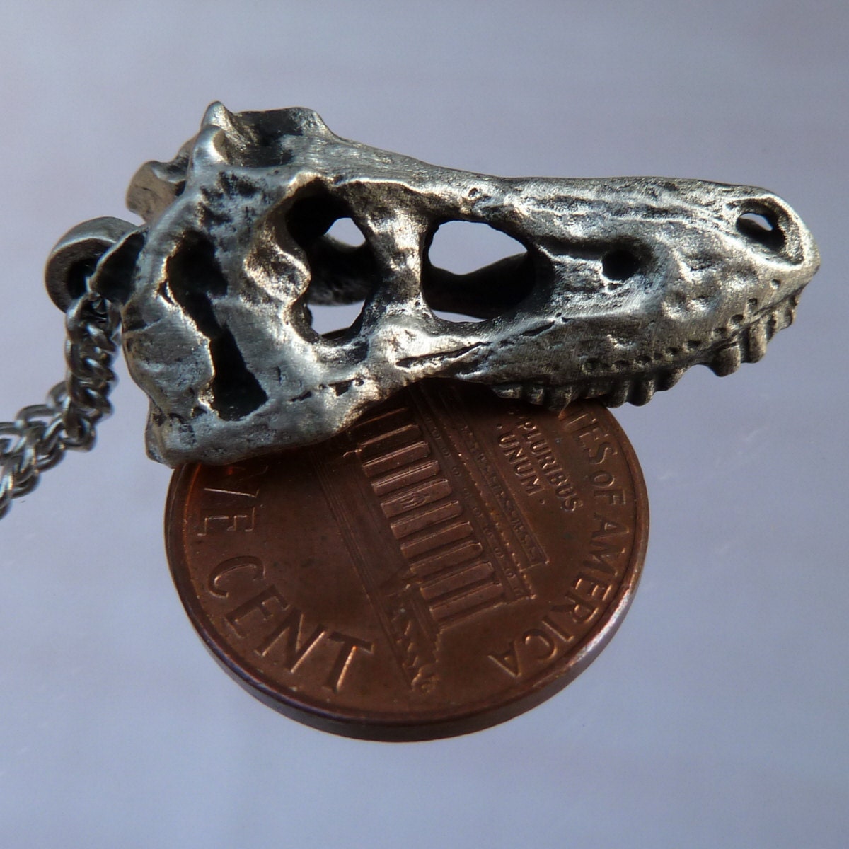 Dinosaur Skull Pendant Necklace Cast in Pewter