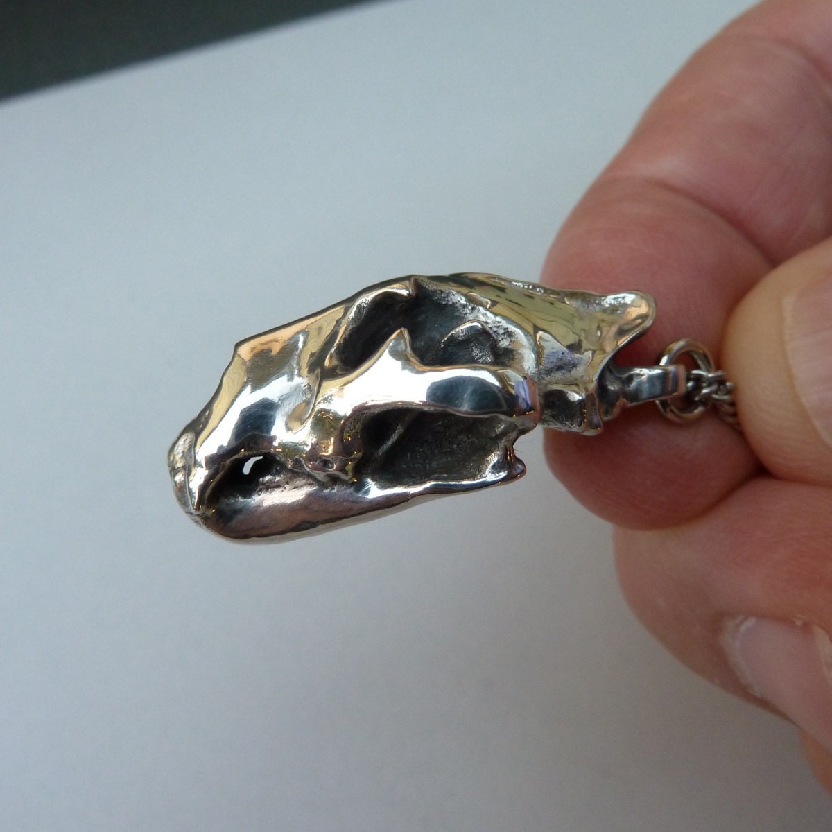 Metal Lion Skull Necklace Cast in Pewter and Polished