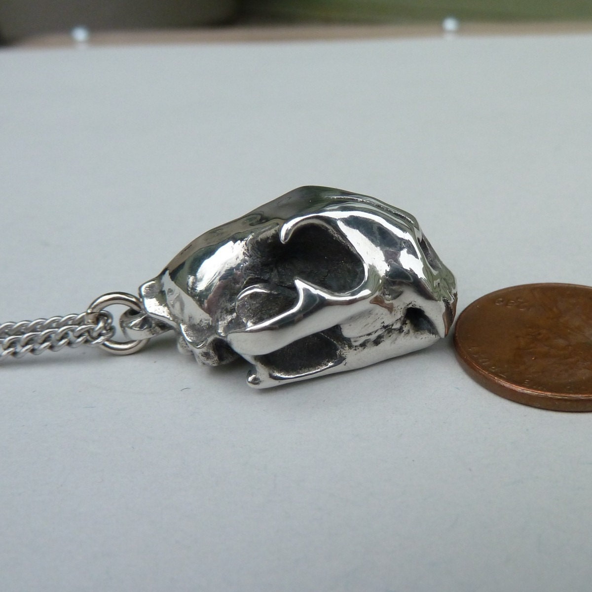 Cat Skull Pendant Cast in Pewter Mountain Lion Cougar