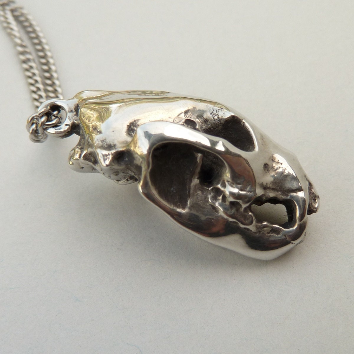 Wolverine Skull Pendant Necklace in Polished Pewter