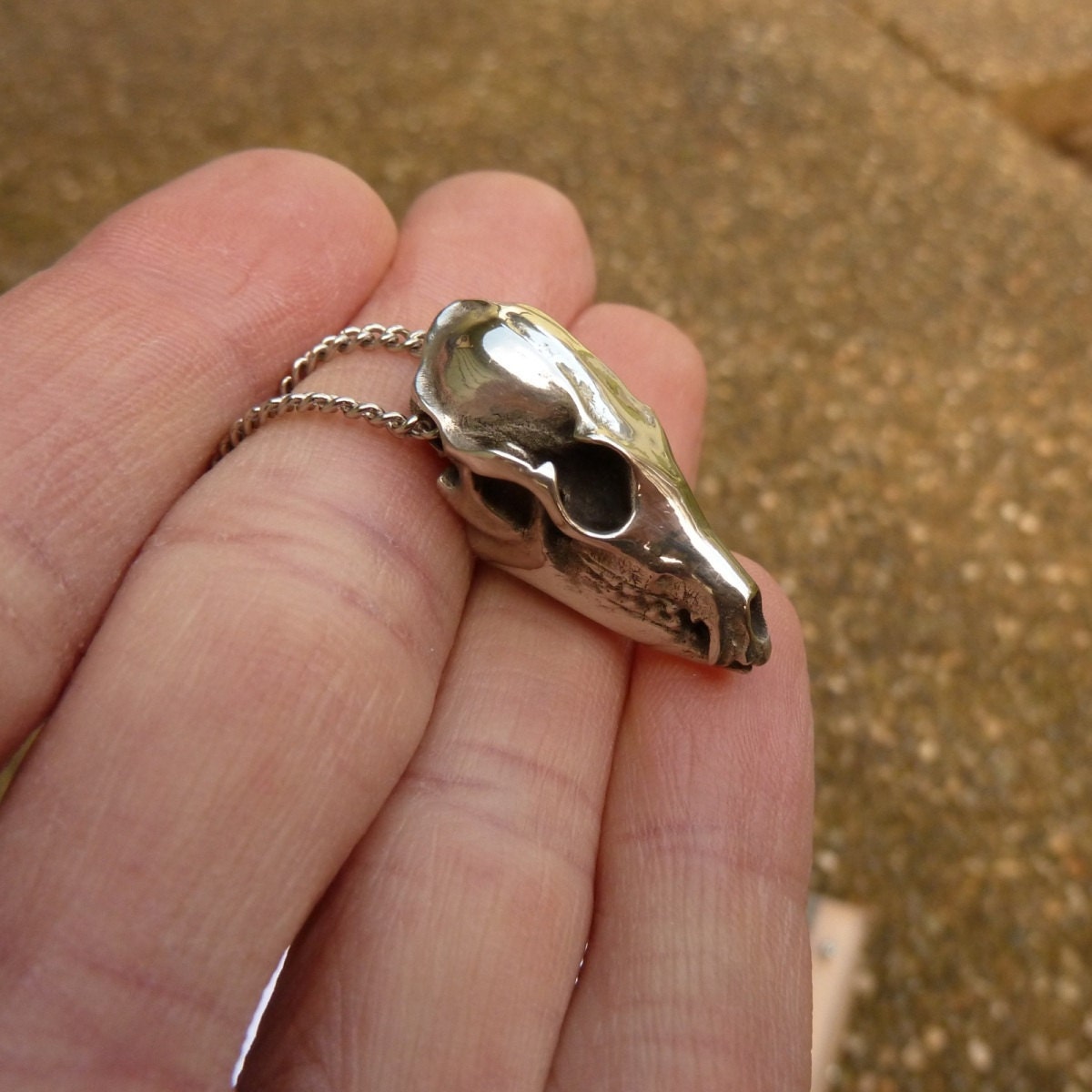 Fox Skull Pendant Cast in Pewter and Polished