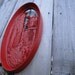 Red Wall Plaque, heavy resin, vintage Burwood oval wall hanging