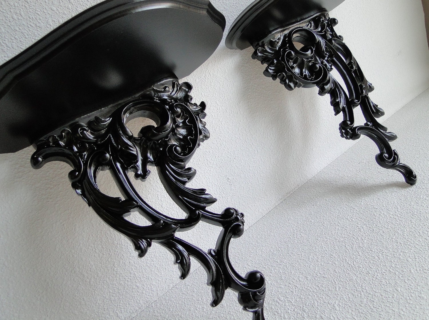 Pair of Shelves ornate baroque Hollywood regency Paris apartment vintage large "Bronze Ornate Shelves"
