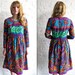 Vtg 60s Psychedelic Abstract Print Dress / Altered Long Sleeve Dress