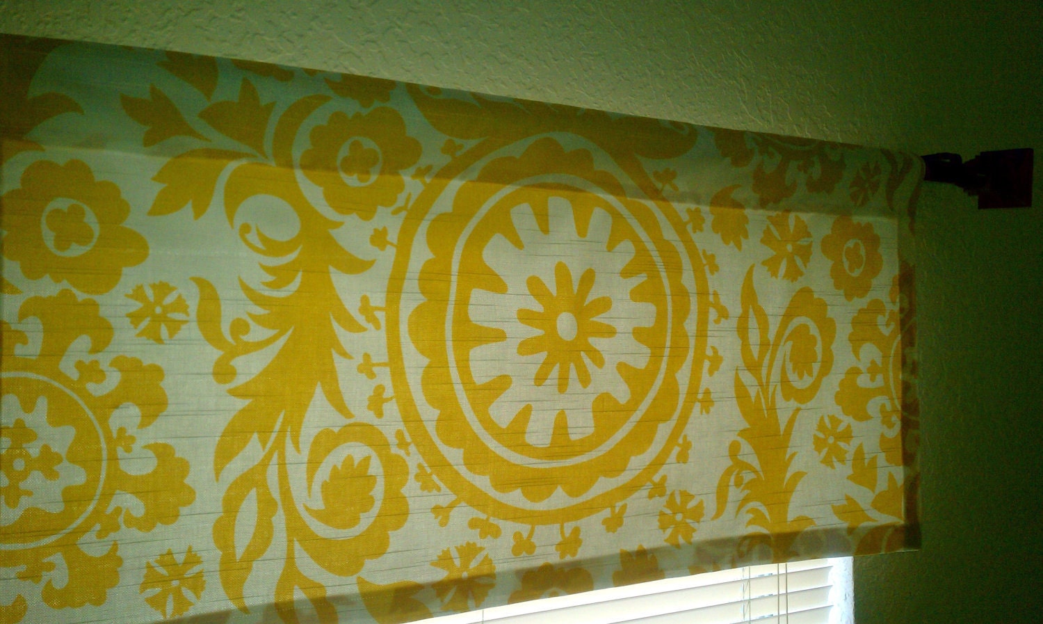 Suzani yellow and white 50" - 52" wide window curtain valance - custom sizes available
