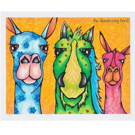 Two Llamas One Pony Art Print from Colorful, Whimsical Illustration