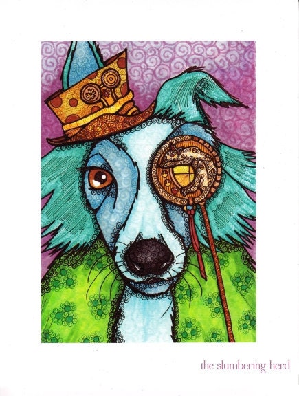 Steampunk Dog Giclee Print from Whimsical Original Art
