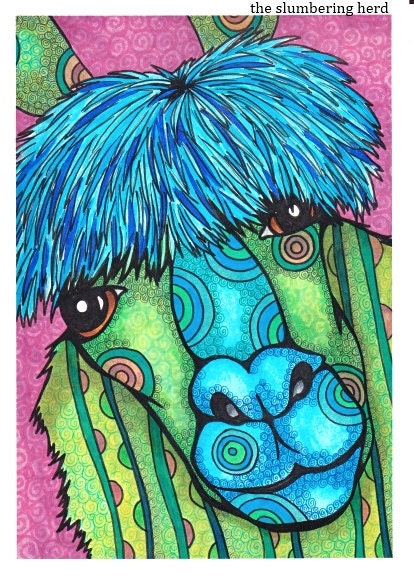 Colorful Alpaca Illustration Art Print 5x7