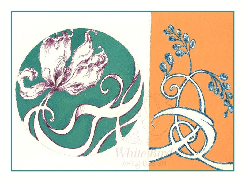 ORIGINAL ART: Art Nouveau Flower (A5 size)