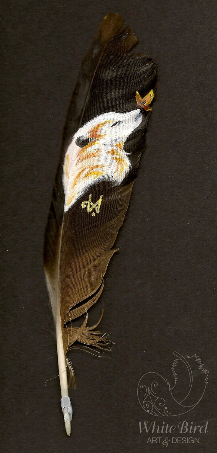 FEATHER PAINTING: White Fox (19cm high)