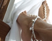 White Lady Wedding, Barefoot Sandal, Anklet, Bridal Sandal, Shiny White Pearl, 1 Pair, CIJ - M0MITA