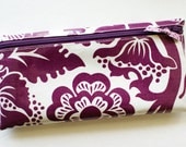 Cash envelope system budget wallet with 6 tabbed dividers // eggplant purple, ivory floral blockprint