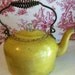 Tea Pot Hand Painted Vintage Yellows Blues Reds and Greens Bird with Flowers