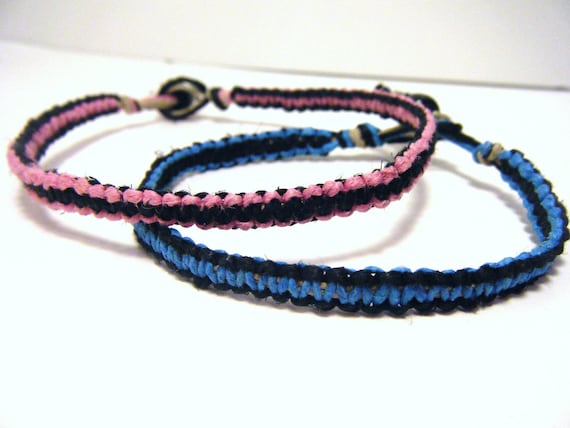 Couples Colored Hemp Bracelets Set of 2 MADE TO ORDER-1 Week production time