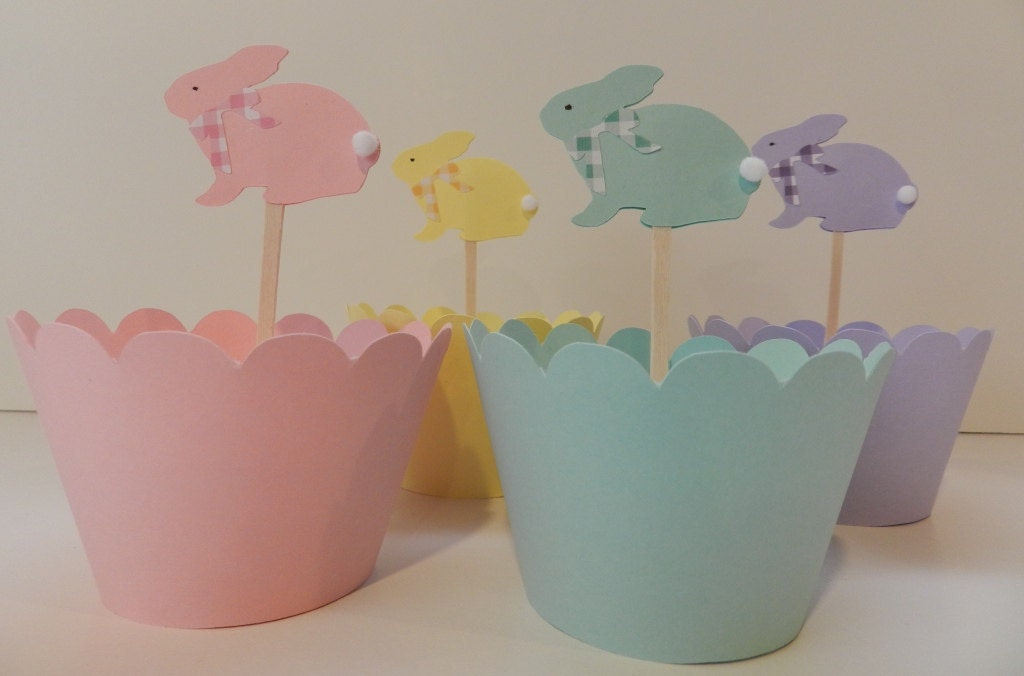 Easter Bunnies Cupcake Toppers Pastel Il_170x135