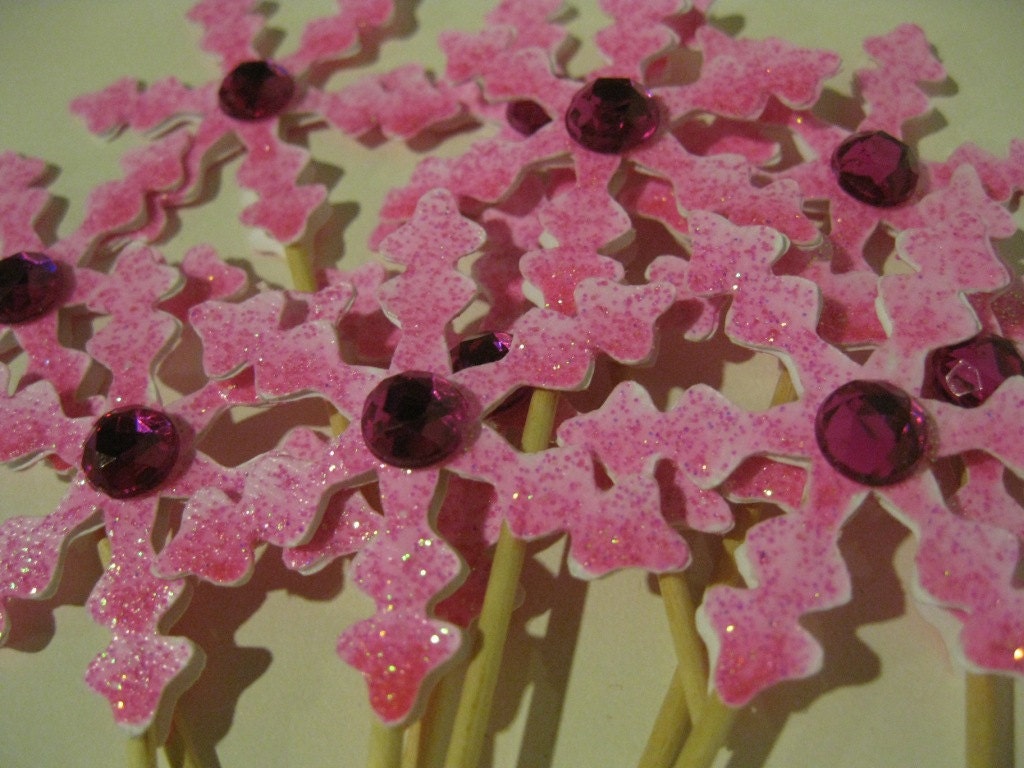Cupcake Toppers Christmas Snowflakes Pink 12 ct Il_570xn