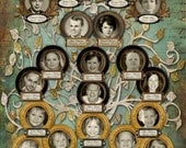 Family Tree Design - Mother's Day Tree with Children - Four Generations with Spouses - Blue