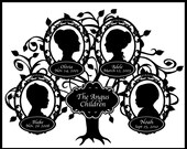 Four Children Silhouette Family Tree - 4 People