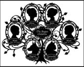 Four Children with Pet Cat and Dog Silhouette Family Tree - 6 Profiles
