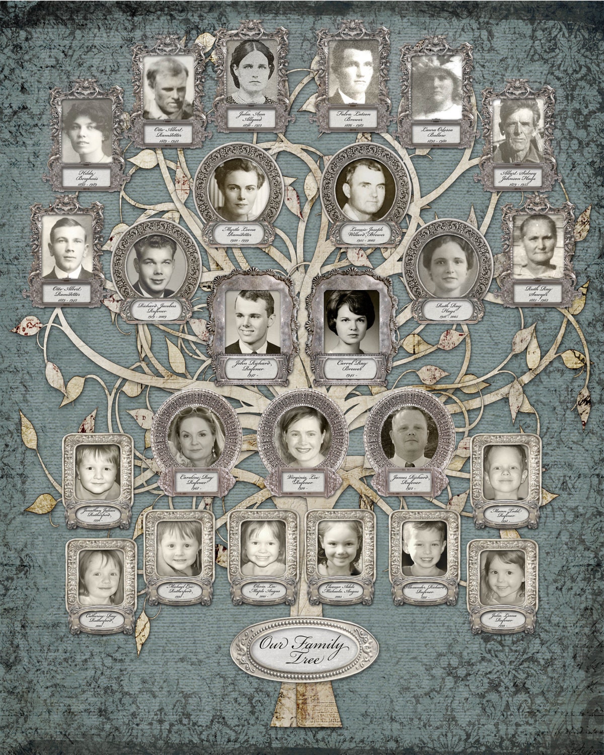 Family Tree - Custom with 25 Photos - Blue Grey Background