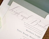 SAMPLE - Calligraphy Names Square Wedding Invitation Suite - Blue Green and Gray