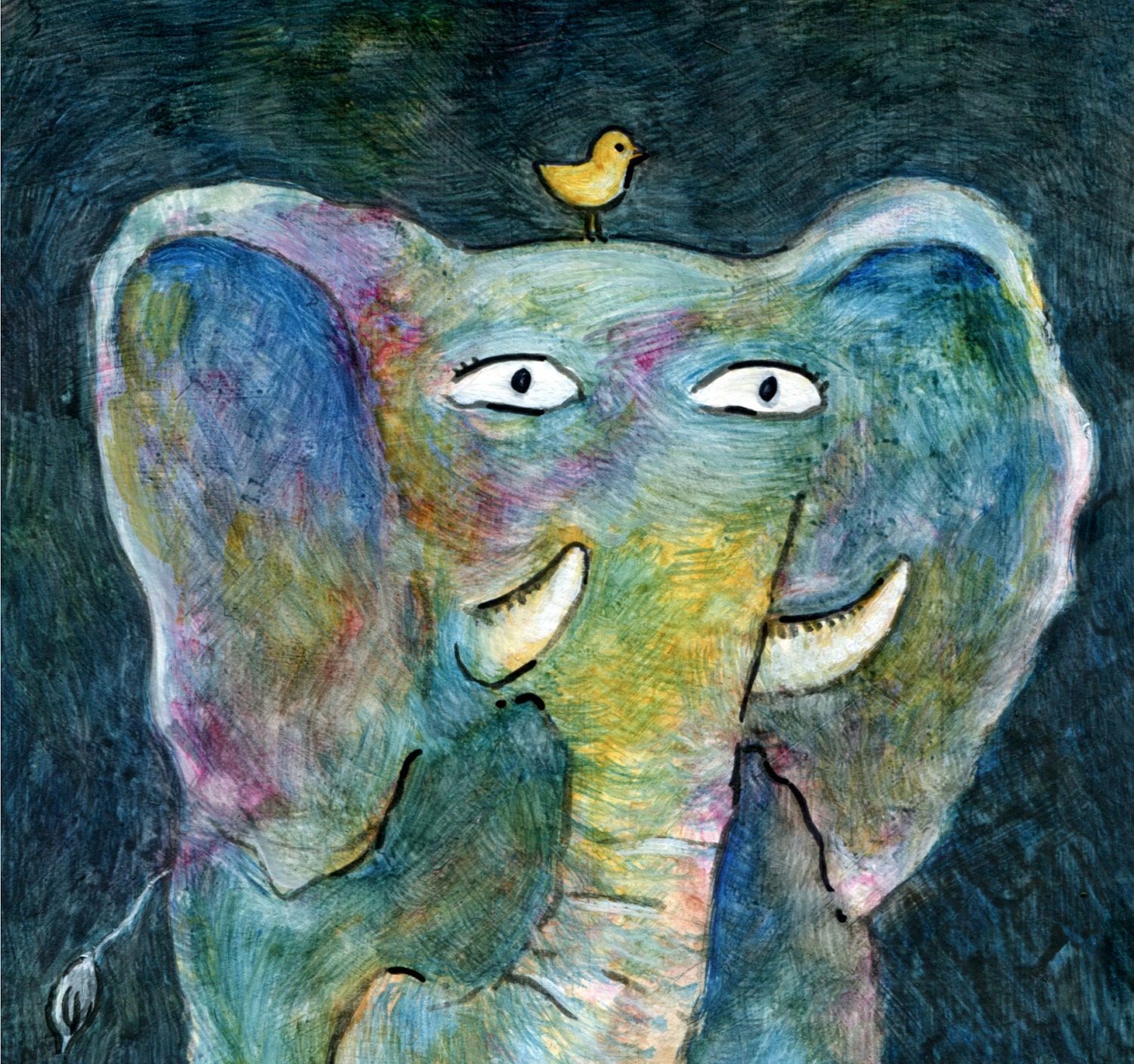 Boris and his best friend Thimble - Original Mixed Media Painting