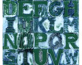 Grunge Alphabet II - mounted contemporary abstract signed Original Collagraph hand pulled print