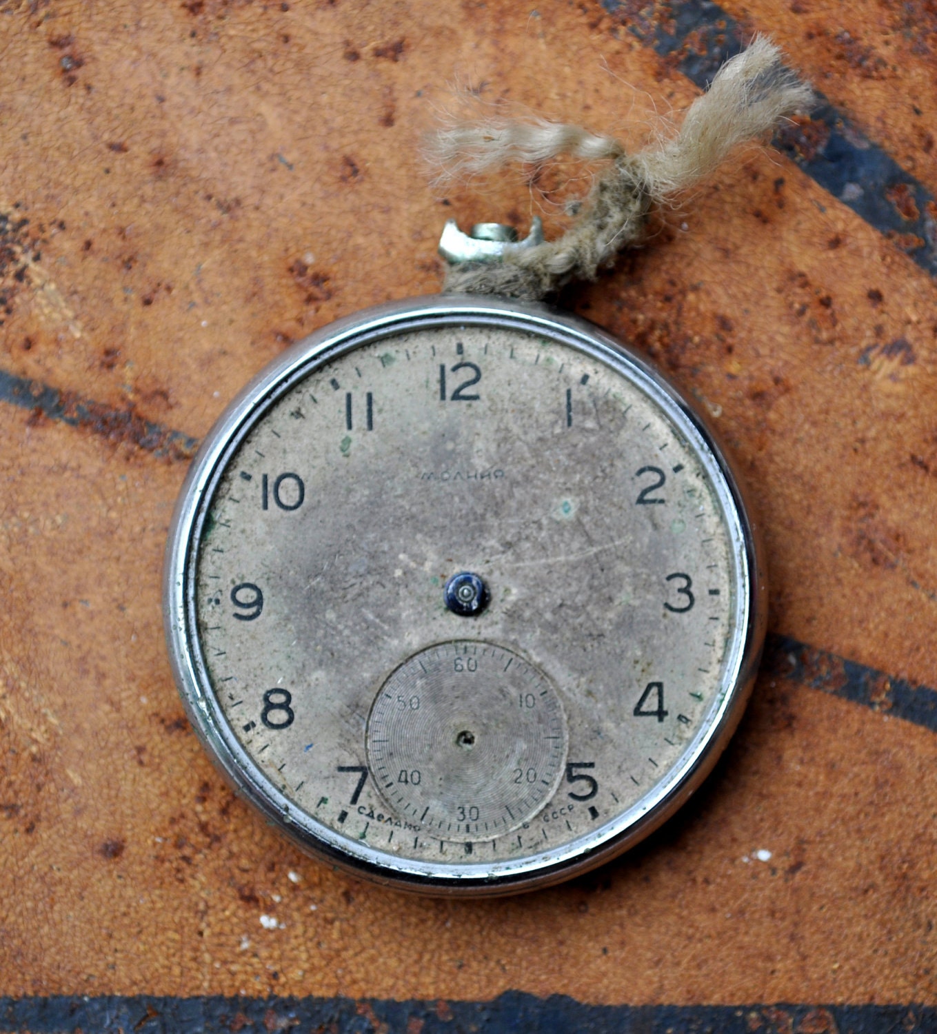 Vintage pocket watch case with movement and dial.MOLNIJA.