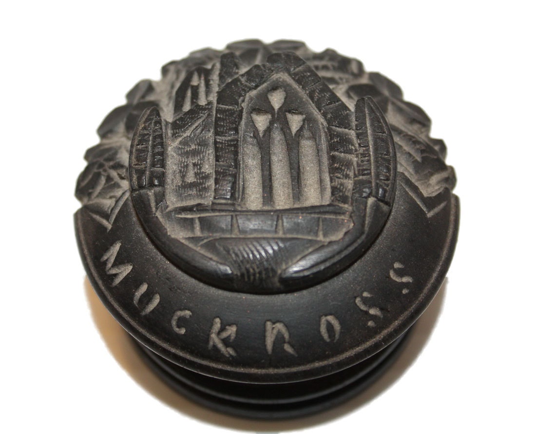 Victorian Carved Bog Oak Trinket Box Snuff Box Muckross Abbey