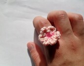 Small pink flower crochet ring