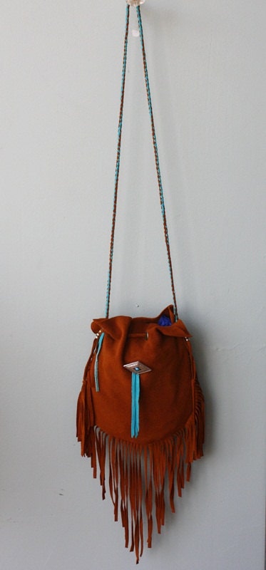 SALE- Cimarron Concho Suede Leather Fringe Cinch Bag