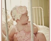 Couture Headband-  Ivory and Blush - Bridal Clip - Wedding Accessory - Photo Prop - Birdcage Veil